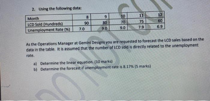  2. Using the following data: 9 110 11 12 8 80