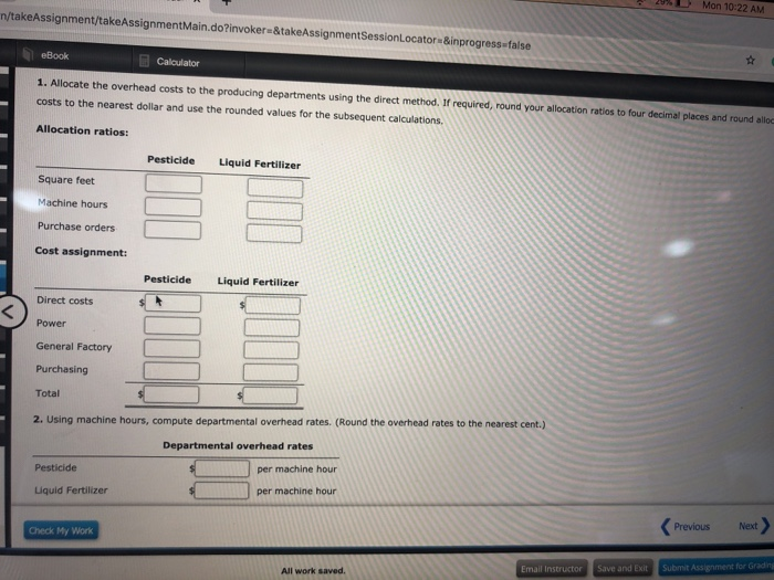 Overhead Rates Jasmine Company manufactures both pesticide and liquid fertilizer, with each