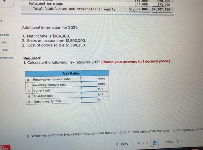 risk ratios (LO12-3) The balance sheets for Plasma Screens Corporation and additional