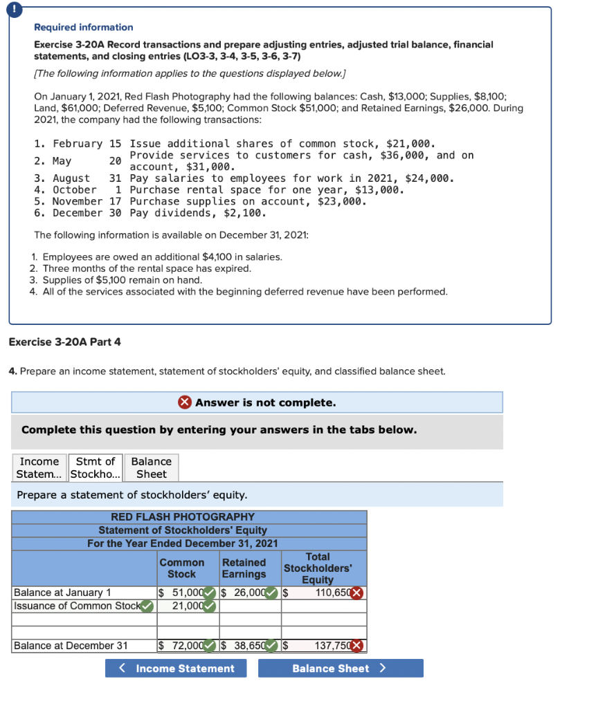  Required information Exercise 3-20A Record transactions and prepare adjusting entries, adjusted