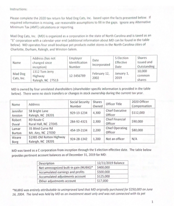  I would need to fill up the following forms: -Form 1120-S
