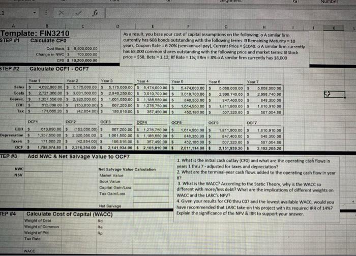 do WACC Template: FIN3210 STEP #1 Calculate CFO Cost Basis $ 9,600,000.00