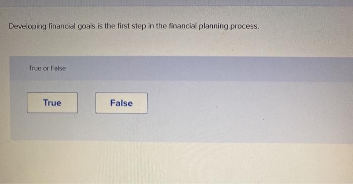 Developing financial goals is the first step in the financial planning process.