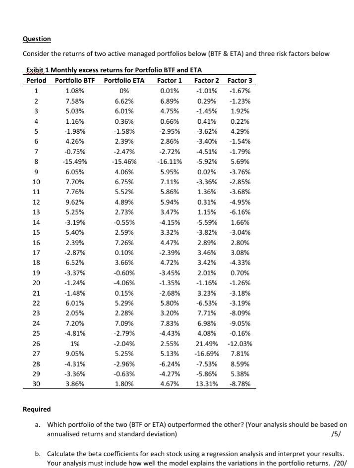 w N u on Question Consider the returns of two active