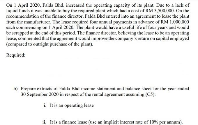 PLEASE GIVE SOLUTION FOR B (ii) On 1 April 2020, Falda Bhd.