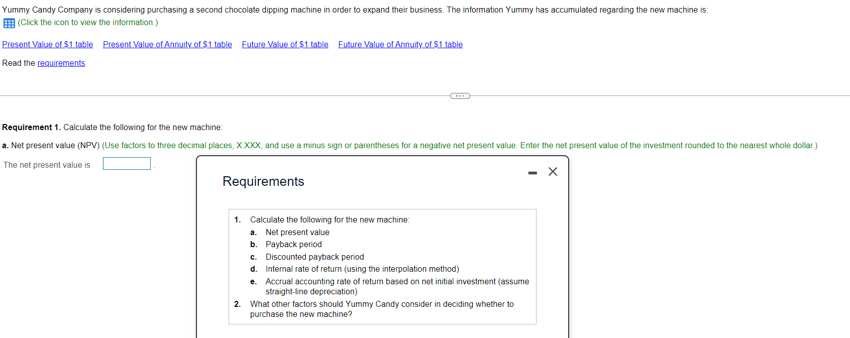  Yummy Candy Company is considering purchasing a second chocolate dipping machine