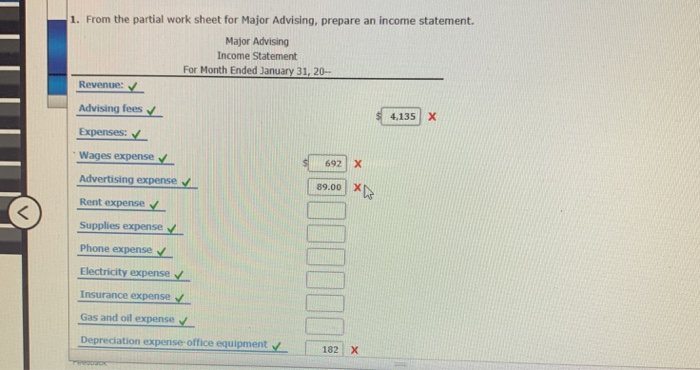 an income statement. Major Advising Work Sheet (Partial) For Month Ended January