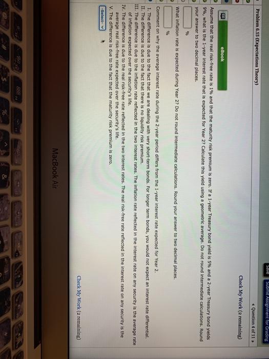  Save Submit Assignment for Grading Problem 6.15 Expectations Theory) Question 4