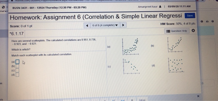  match each scatterplot with its calculated correlation BUSN 3431 - 001