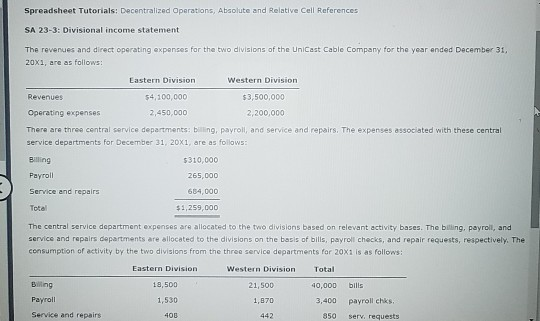  Spreadsheet Tutorials: Decentralized Operations, Absolute and Relative Cell References SA 23-3: