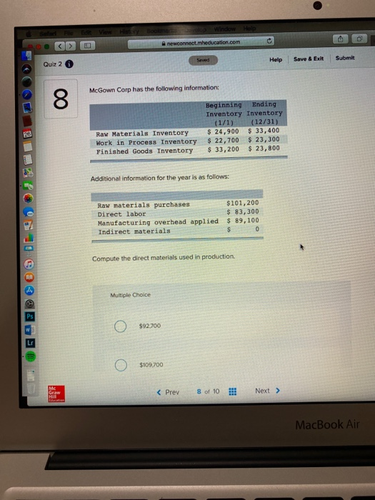  20. GOD newconnect.mheducation.com Help Save & Exit Submit Quiz 2 McGown