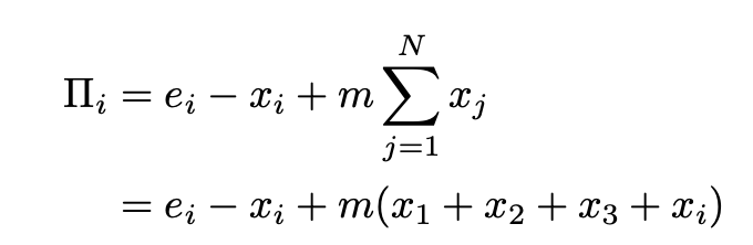 The payoff function for player i depends on player is contribution and