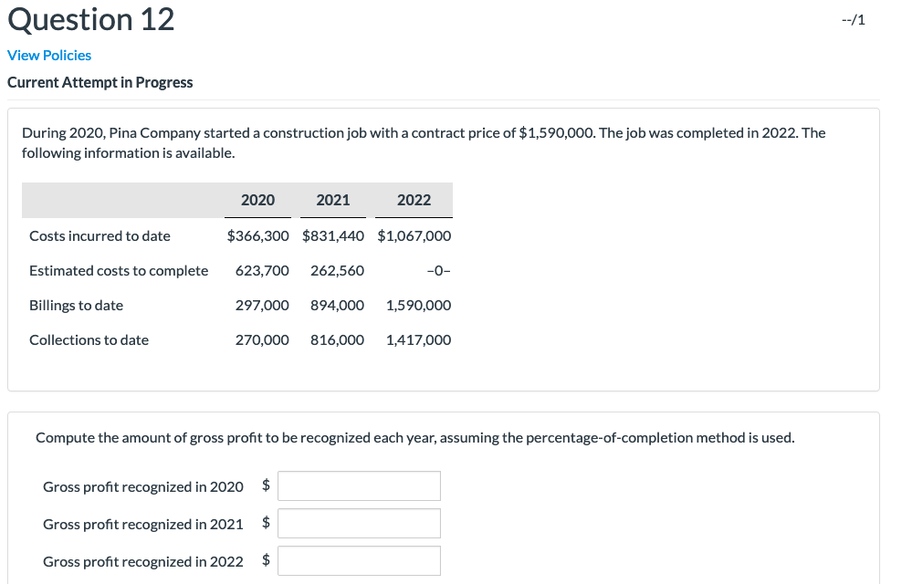 Question 12 View Policies Current Attempt in Progress During 2020, Pina