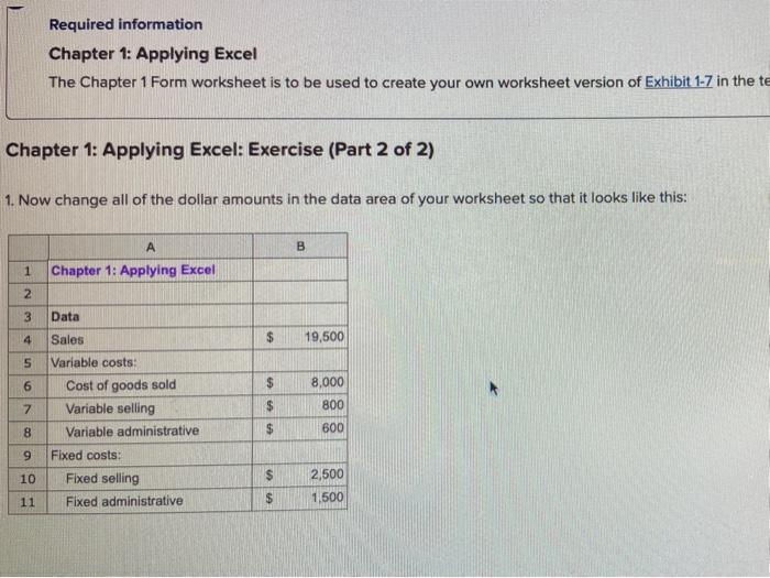  Required information Chapter 1: Applying Excel The Chapter 1 Form worksheet