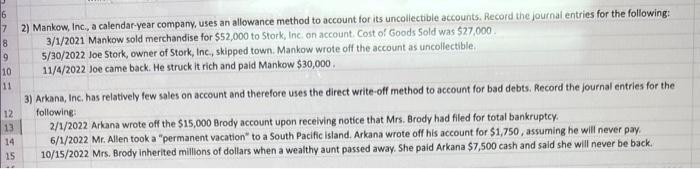 i need help with both plz 2) Mankow, Inc, a calendar-year company,