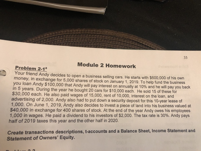  33 Module 2 Homework Problem 2-1 Your friend Andy decides to
