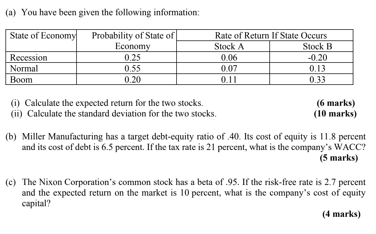  NO handwritten answer please! (a) You have been given the following