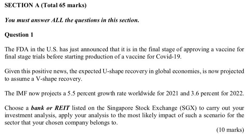  SECTION A (Total 65 marks) You must answer ALL the questions