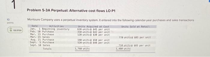  1 1 Problem 5-3A Perpetual: Alternative cost flows LO P1 10