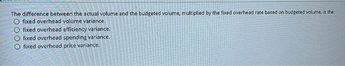  The difference between the actual volume and the budgeted volume, multiplied