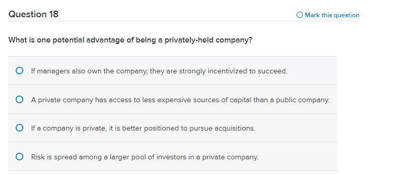  Question 18 O Mark this question What is one potential advantage