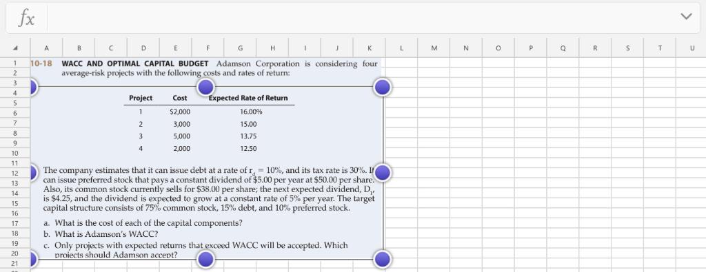 Please solve using an excel format and show me the formulas used