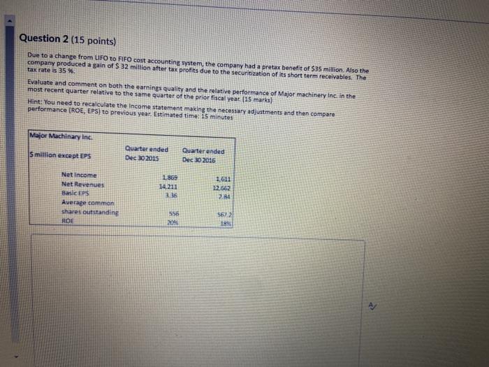  Question 2 (15 points) Due to a change from UFO to