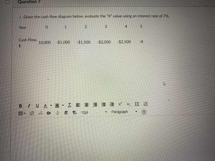  Question 7 . Given the cash flow diagram below, evaluate the