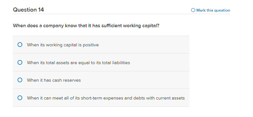 Question 14 O Mark this question When does a company know