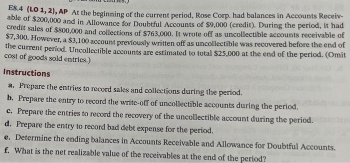 can anyone help me with this problem E8.4 (LO 1, 2), AP