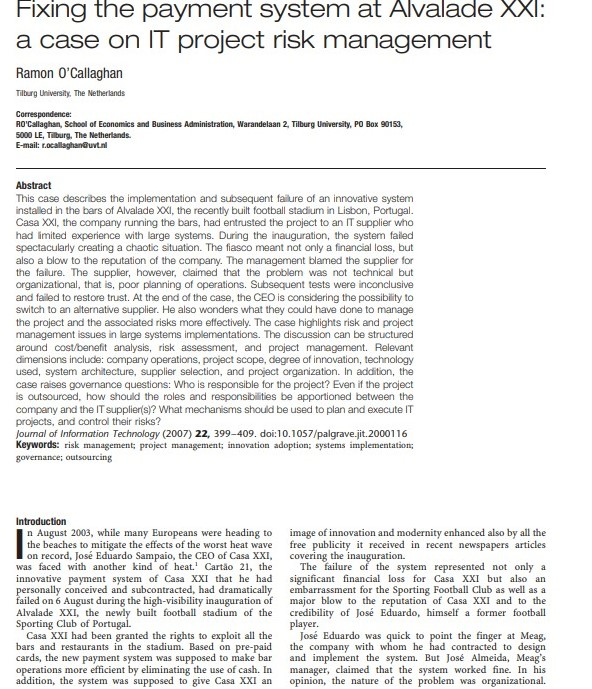  Fixing the payment system at Alvalade XXI: a case on IT