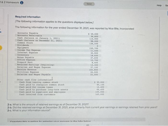  7 & 2 Homework Saved Help Sa Required information (The following