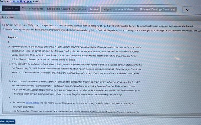 help please Complete accounting cycle, Part 2 Instructions Chart of Accounts Labels