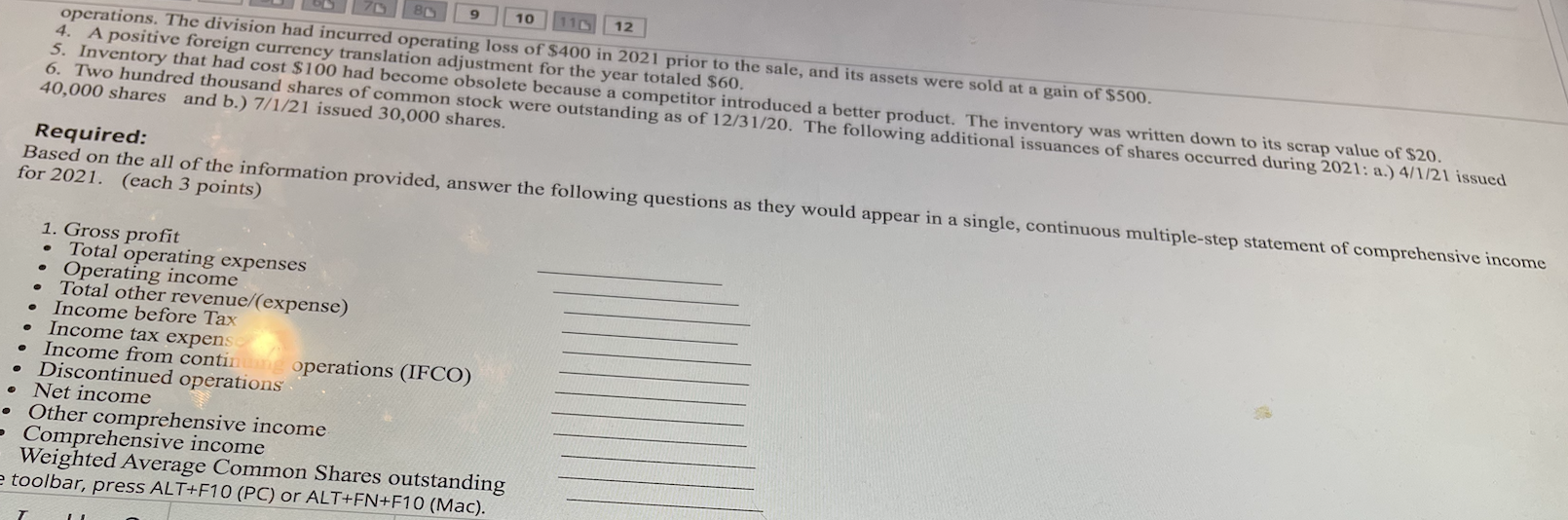 points) The following income statement items appeared on the adjusted trial balance