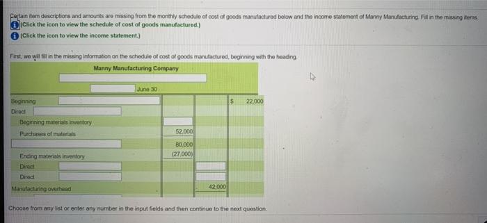  putain tem descriptions and amounts are missing from the monthly schedule
