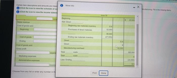 schedule of cost of goods manufactured.) (Click the icon to view the
