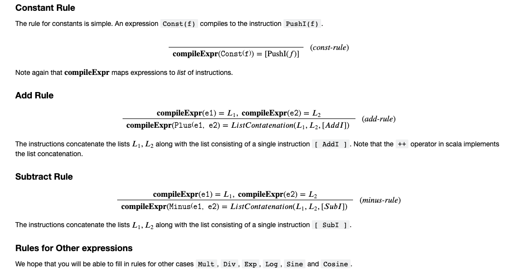 is to implement the compilation routine compileToStackMachineCode (e: Expr): List[StackMachine Instruction) in