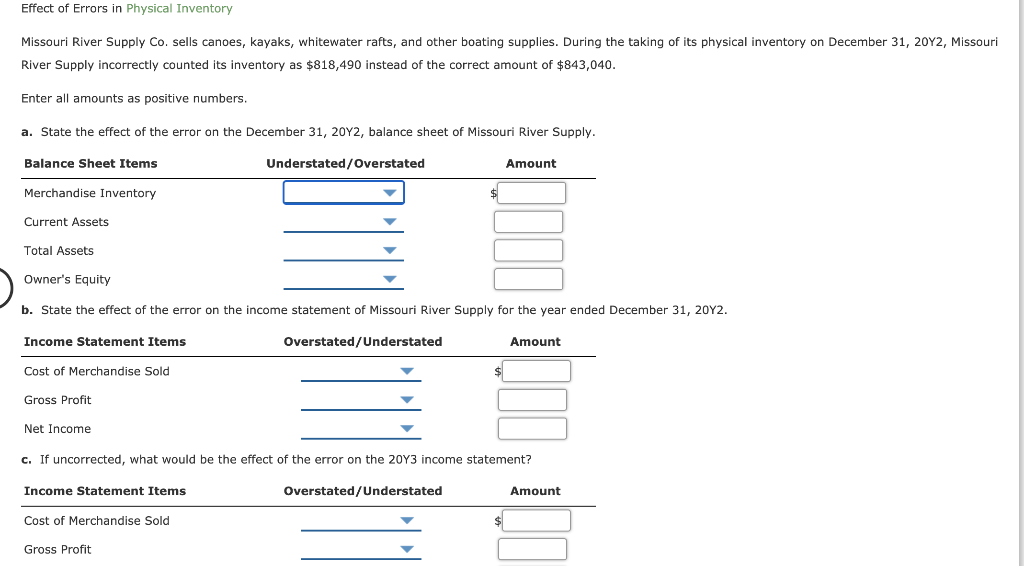 a-c: understated/ overstated / not effect d: 1/2/3 Effect of Errors in