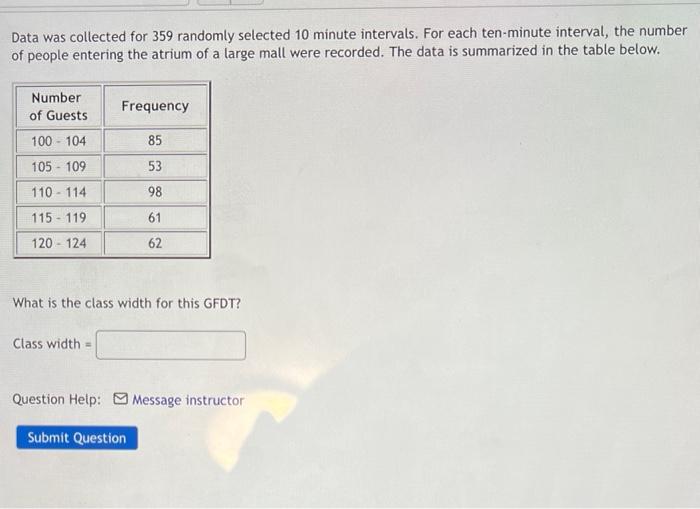 Data was collected for 359 randomly selected 10 minute intervals. For each