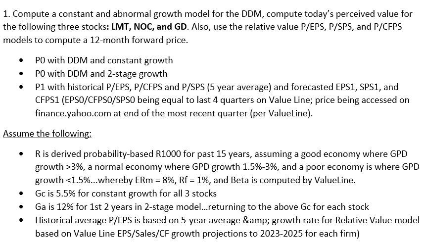 1. Compute a constant and abnormal growth model for the DDM,