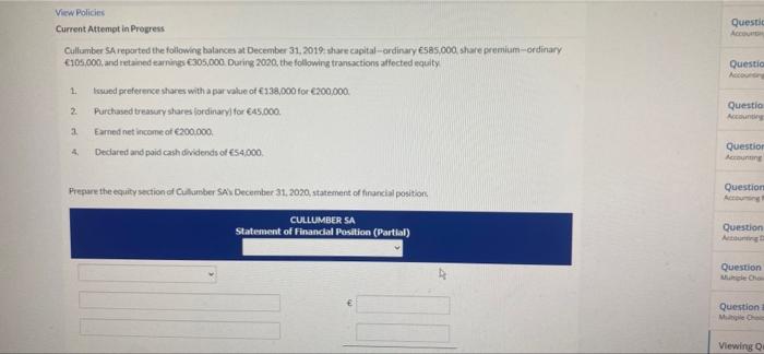  View Policies Questi AC Questio Current Attempt in Progress Cullumber SA