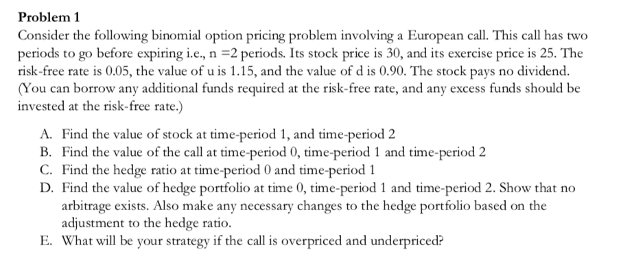  Problem 1 Consider the following binomial option pricing problem involving a