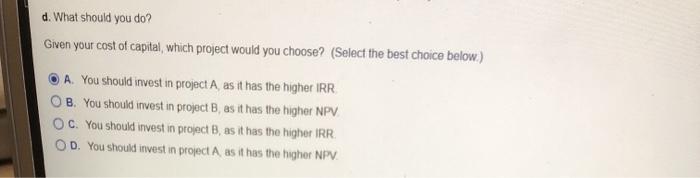 projects and can take only one Your cost of capital is 112%.