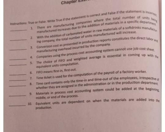  pls answer all thanks Instructions: True or False. Write True if