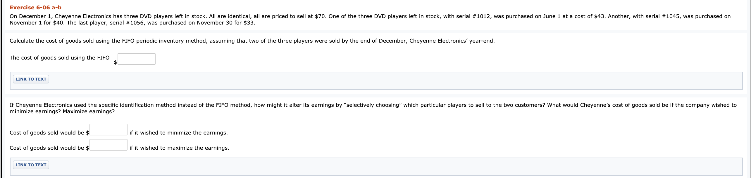  Exercise 6-06 a-b On December 1, Cheyenne Electronics has three DVD