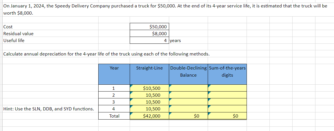  PLEASE SHOW EXCEL FORMULAS USING =DBB AND =SYD FUNCTION On January
