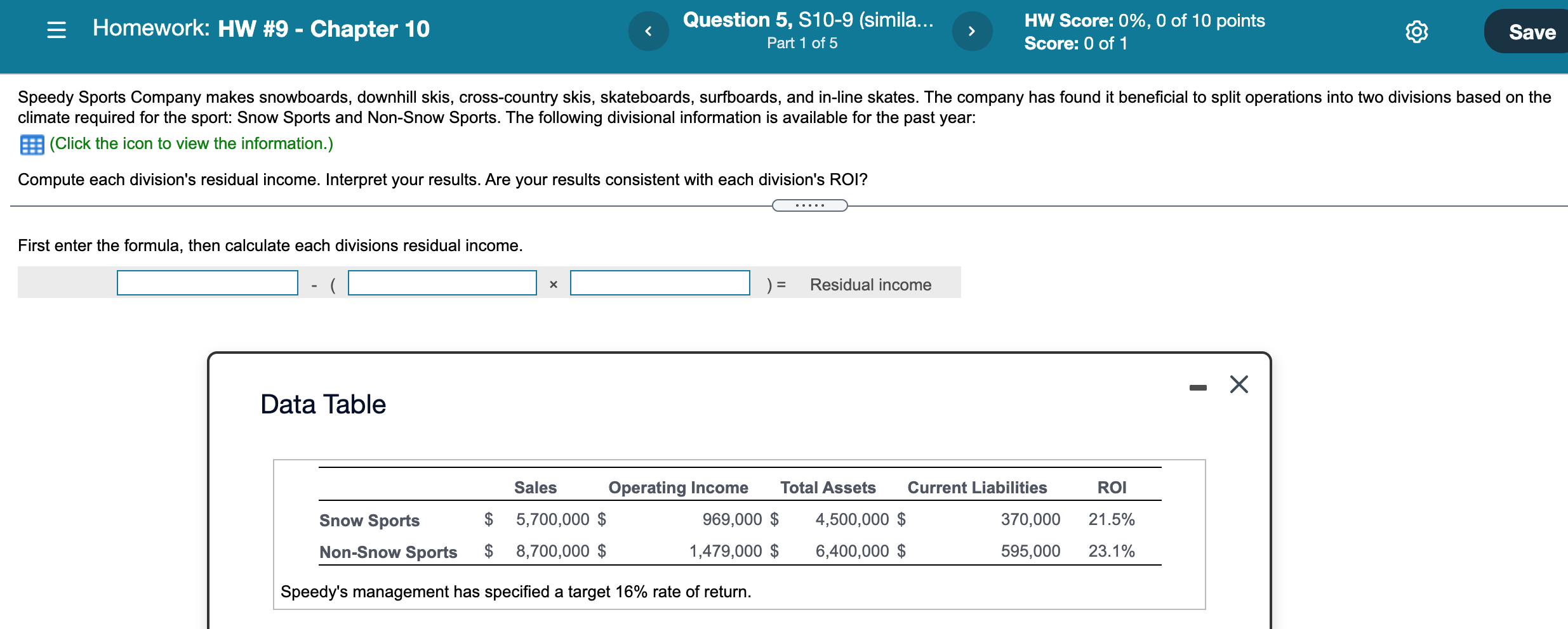 = Homework: HW #9 - Chapter 10 Question 5, S10-9 (simila...