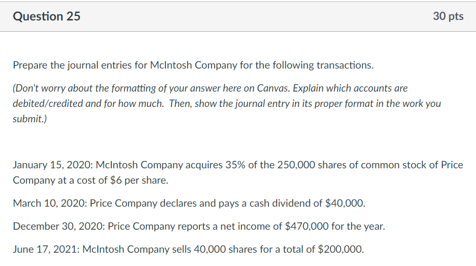 PLEASE SHOW YOUR WORK :)) Question 25 30 pts Prepare the