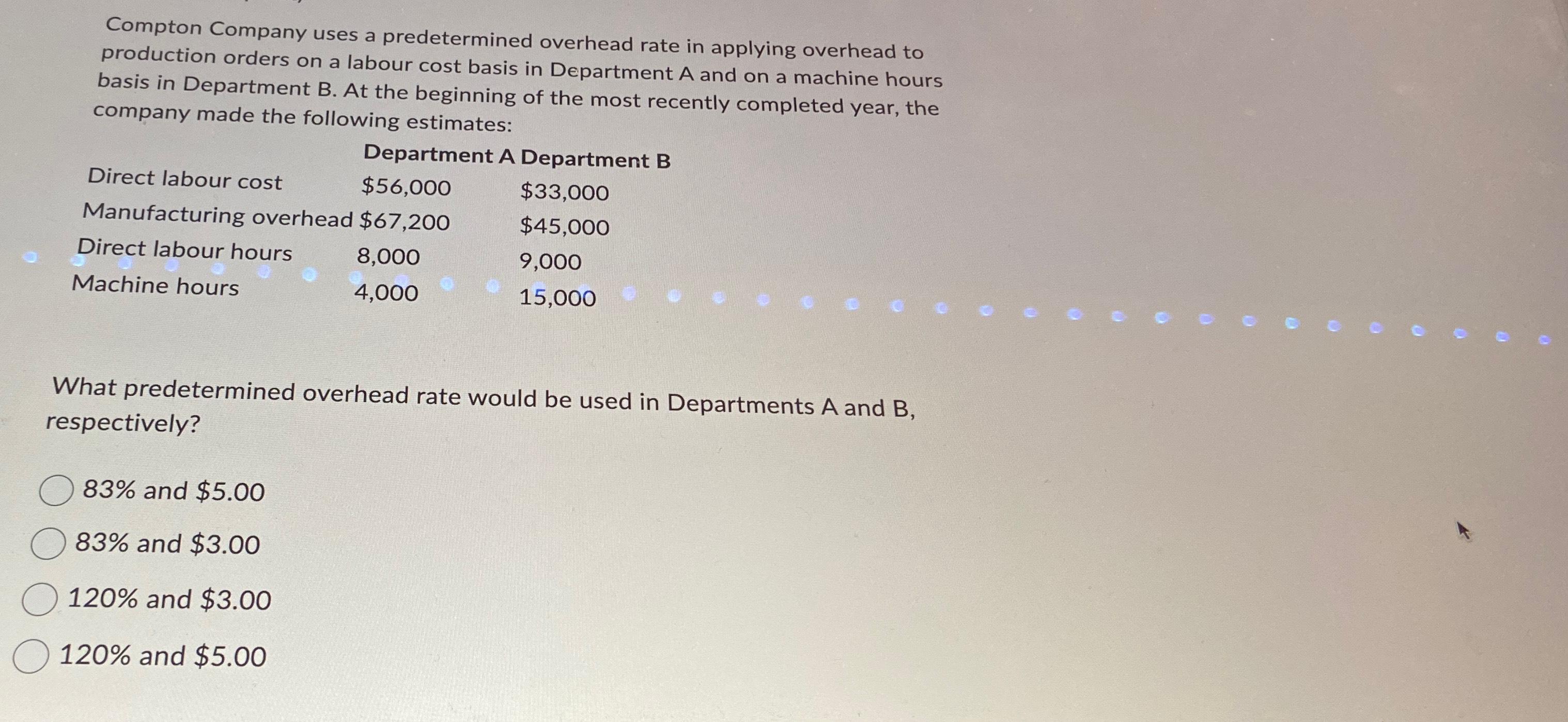  Compton Company uses a predetermined overhead rate in applying overhead to