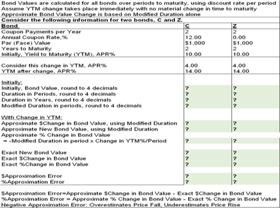 Enter figures in the cells marked with ?. Bond Values are calculated